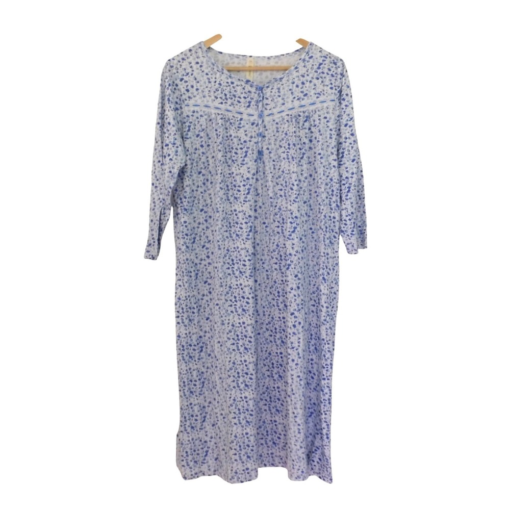 La Cera Ditsy Floral Long-Sleeve Nightgown Sz M 100% Cotton Cottagecore Prairie